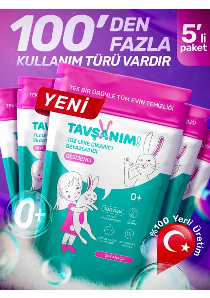! - 5 Adet Çamaşır ve Yüzey Için Çok Amaçlı Oksijenli Toz Leke Çıkarıcı ve Beyazlatıcı 5 x 800 gr