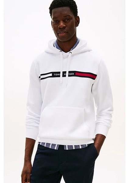 Erkek Th Chest Logo Drawstring Sweatshirt - Beyaz