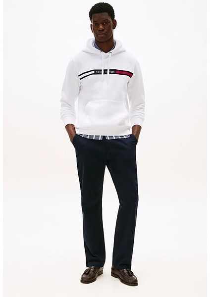 Erkek Th Chest Logo Drawstring Sweatshirt - Beyaz fiyatları
