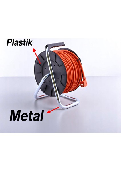 Plastik Seyyar Makaralı Cca Uzatma Kablosu 3x2.5 mm 50 Metre Termal Sigortalı 4 Prizli Monofaze