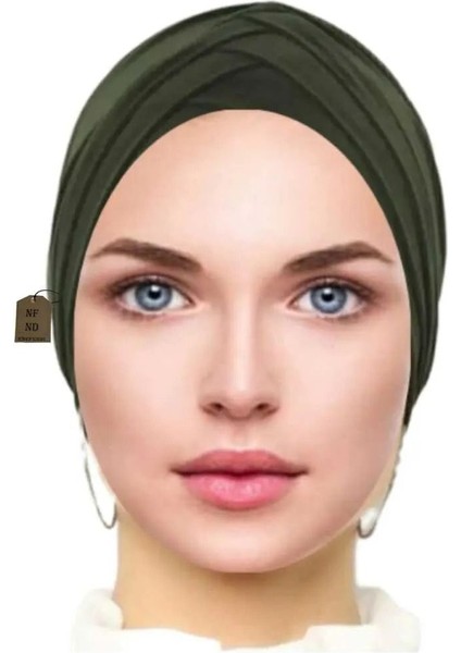 Üç Bantlı Bone Hazır Dış Bone Tesettür Hijap Haki.