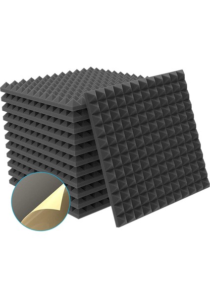 12 Paket Akustik Köpük Kendinden Yapışkanlı Piramit Köpük, Ses Emici (Yurt Dışından)