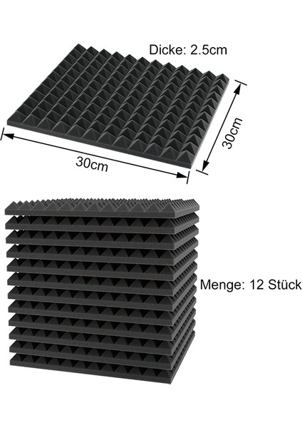 12 Paket Akustik Köpük Kendinden Yapışkanlı Piramit Köpük, Ses Emici (Yurt Dışından) indirimleri