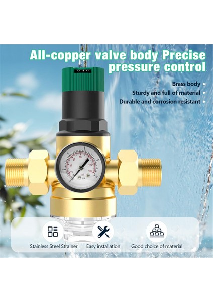 Basınç Regülatörü Su 3/4ın, Su Basınç Ölçer ve Örgü Filtre ile (Yurt Dışından) modelleri