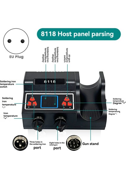 8118 Smd Yeniden Işleme Lehimleme Istasyonu 2'si 1 Arada Sıcak Hava ve Lehimleme Demiri Ab Fişi (Yurt Dışından) fiyatları