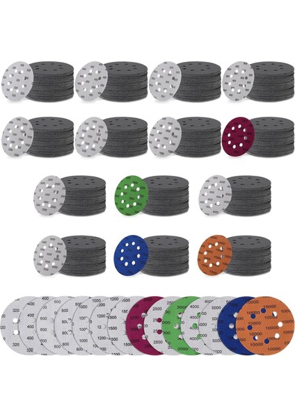 200 Adet Zımpara Kağıdı 5 Inç 8 Delikli Kanca ve Islak Kuru Zımpara Diski Cilalama Için (Yurt Dışından)