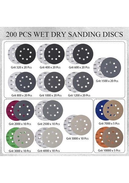 200 Adet Zımpara Kağıdı 5 Inç 8 Delikli Kanca ve Islak Kuru Zımpara Diski Cilalama Için (Yurt Dışından) fiyatları