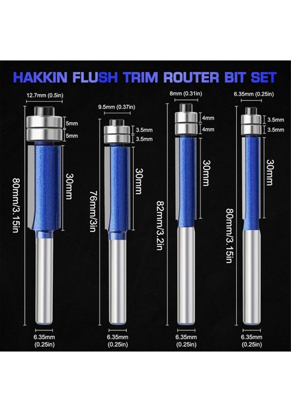 4pc Düz Freze Ucu 1/4 Inç, Ahşap Işleme Için Düz Kesim Freze Ucu (Yurt Dışından) modelleri