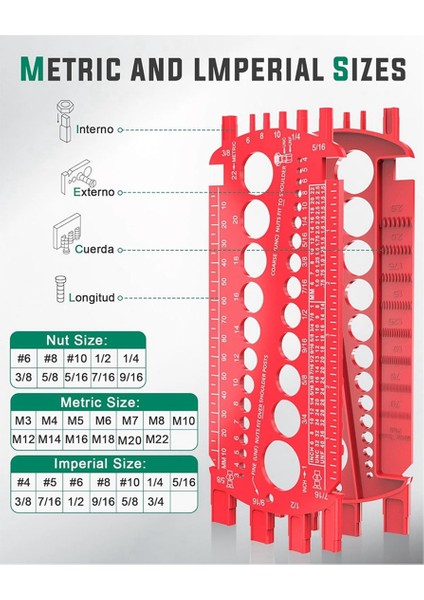 Cıvata Ölçer, Somun ve Cıvataları Hızlıca Boyutlandırmak Için Cıvata Ölçüsü Ölçer, Kırmızı (Yurt Dışından) fırsatları