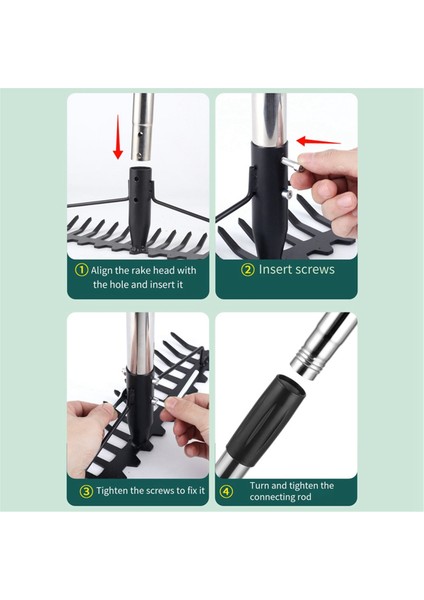 Yaylı Tırmık Ağır Hizmet Tipi Bahçe Tırmığı 17 Çelik Diş Metal Tırmık Aleti (Yurt Dışından)