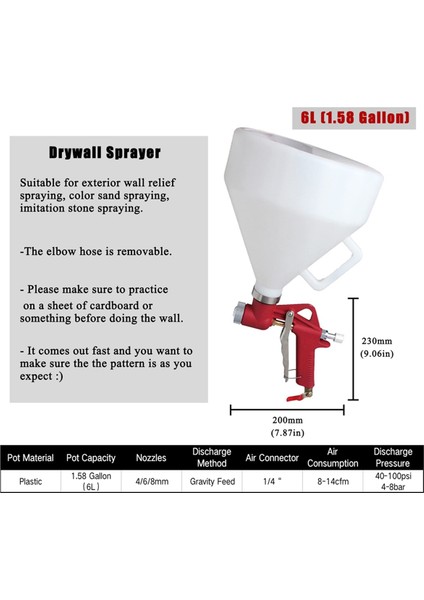 4/6/8mm Nozullar Alçıpan Doku Boyama, 1,58 Galon (6l) Hava Haznesi (Yurt Dışından) fiyatları