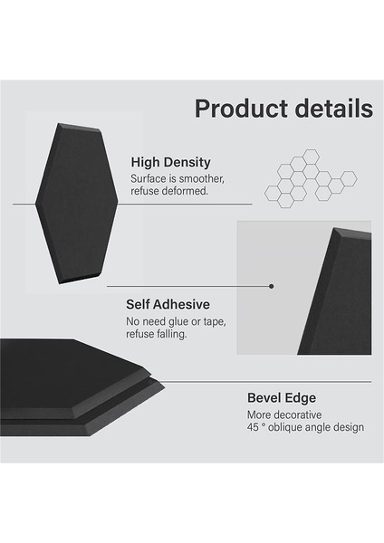 8 Paket Kendinden Yapışkanlı Altıgen Akustik Panel, Siyah (Yurt Dışından) fırsatları