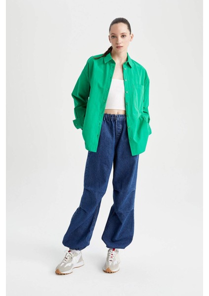 Oversize Fit Poplin Uzun Kollu %100 Pamuk Gömlek U7763AZ23SP fiyatları