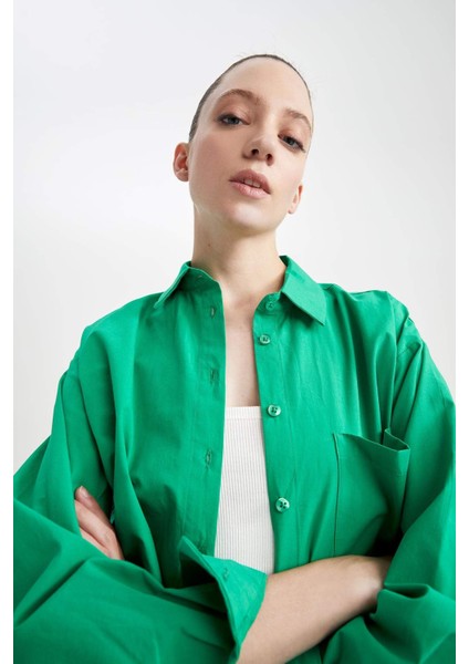 Oversize Fit Poplin Uzun Kollu %100 Pamuk Gömlek U7763AZ23SP modelleri