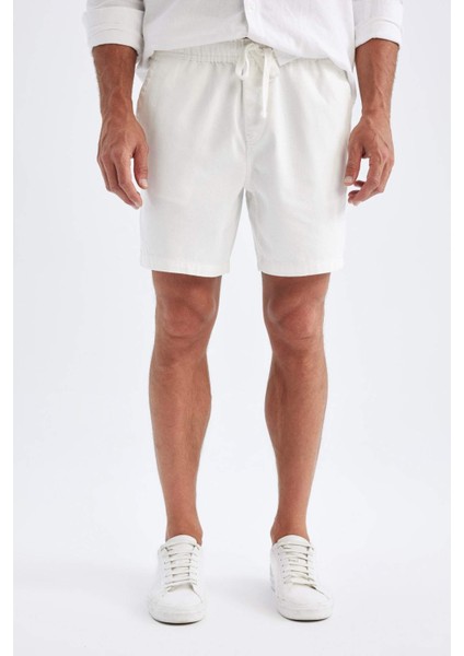 %100 Pamuk Relax Fit Beyaz Jean Bermuda Şort Z4460AZ24SM