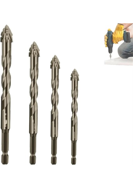 4 Adet Dört Kanallı Testere Dişli Eksantrik Matkap Ucu, 6MM+8MM+10MM+12MM (Yurt Dışından)