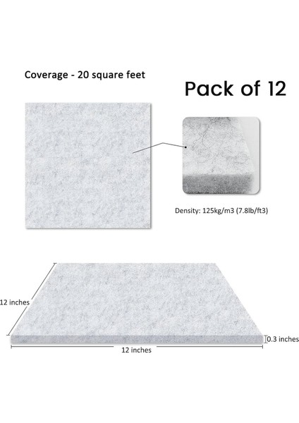 12 Adet Akustik Panel, 12X12X0.3 Inç, Kayıt Stüdyosu Için Gümüş Gri (Yurt Dışından) fiyatları