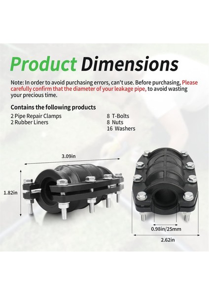 1 Inç Boru Tamir Kelepçesi, Acil Boru Tamir Takımı (Yurt Dışından) modelleri
