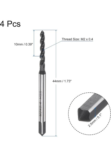 4 Adet Spiral Flüt Dişli Kılavuz, M2 x 0.4 Kaplamalı Metrik Vidalı Kılavuz (Yurt Dışından) fiyatları