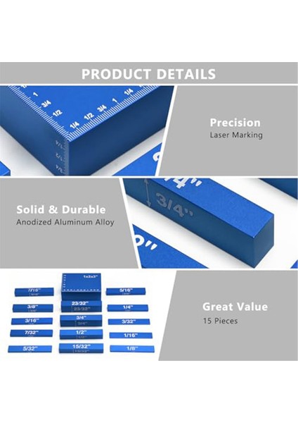 Kurulum Blokları Ahşap Işleme Yükseklik Ölçer Seti Mavi (Yurt Dışından) modelleri