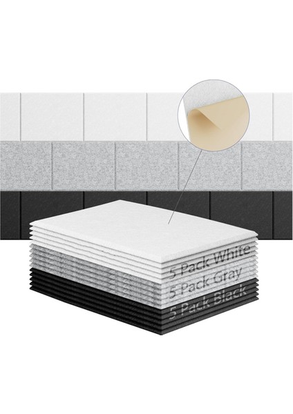 15 Paket 12X8X4 Inç Akustik Duvar Panelleri, Kendinden Yapışkanlı 3 Renk (Yurt Dışından)
