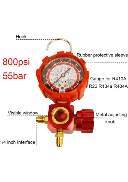 R410A R22 Için Görsel Aynalı Klima Ölçer 500PSI Kırmızı (Yurt Dışından) fiyatları