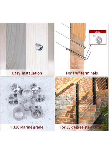 40 Paket 3/8ın Paslanmaz Çelik Kablo Korkuluk Takımı Açı Eğimli Rondela (Yurt Dışından) indirimleri