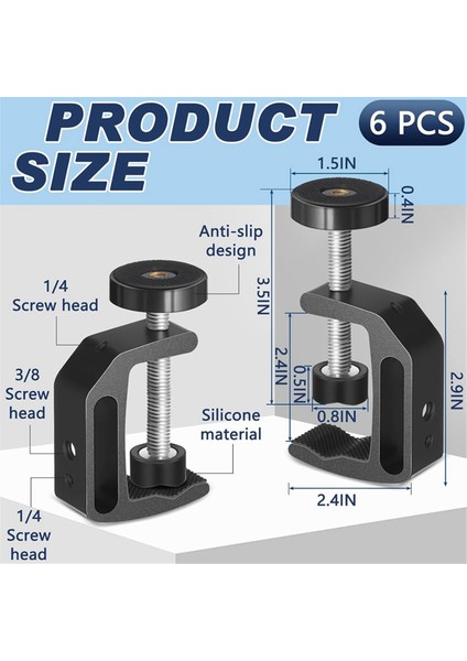 1/4 Inç ve 3/8 Inç Dişli Delikli 6 Adet Evrensel C Kelepçesi (Yurt Dışından) modelleri