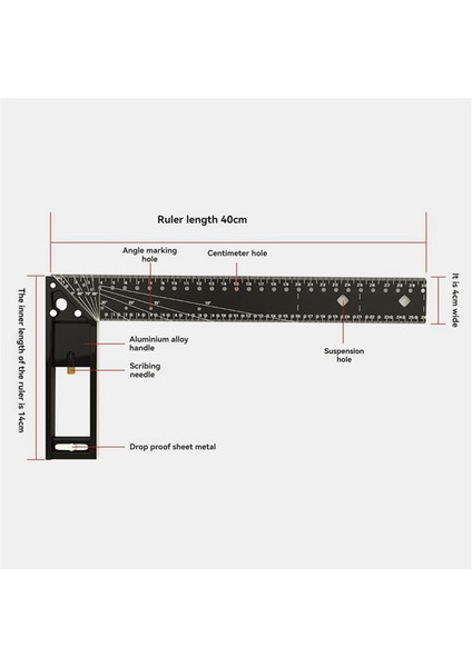 40CM Hassas Işaretleme Dik Açı Cetveli (Yurt Dışından)