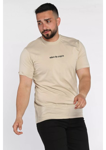 Erkek Bisiklet Yaka Silikon Kabartma Baskılı Tişört P-00015046