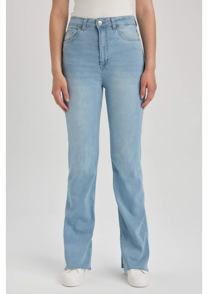 Mia Flare Fit Yüksek Bel Yırtmaçlı İspanyol Paça Uzun Jean Pantolon A5153AX23HS