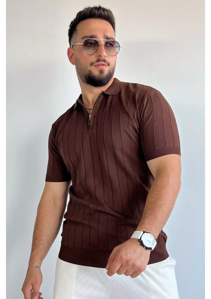 Polo Yaka Yarım Fermuarlı Erkek Triko Tişört P-00011972