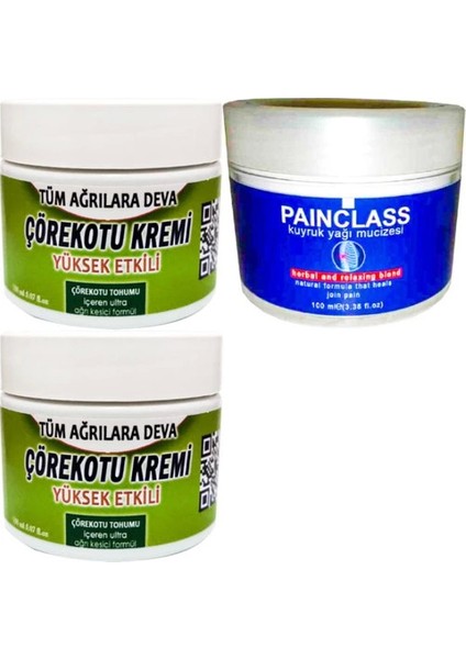 2 Tane Çörek Otu Kremi Orta Boy 100 ml Krem + Painclass Kuıyruk Yağı Kremi 100 ml / Sırt Bel Kas Diz Dirsek Iskelet Agrilarina Masaj Seti
