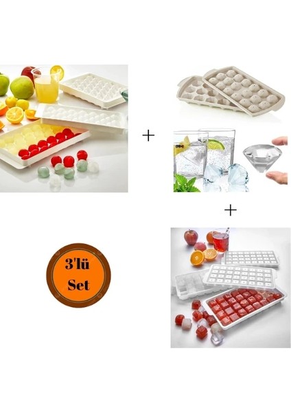 3'lü Buz Kalıbı Seti(Küre,Elmas,Kare)