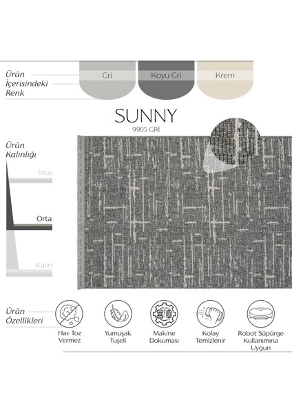 Sunny Gri Krem Çizgili Makine Halısı Yumuşak Dokuma Bukleli Modern Ev Oda Salon Oturma Odası Halısı