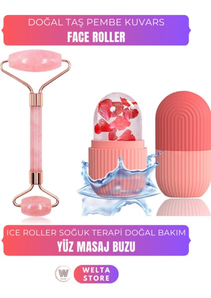 Pembe Kuvars Yüz Masaj Seti, Gua Sha ve Ice Roller ile Doğal Cilt Bakımı