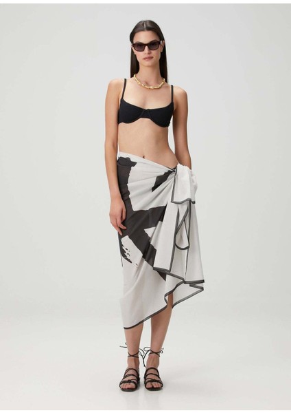 Kanji Kaligrafi Desenli Pamuk Pareo & Sarong