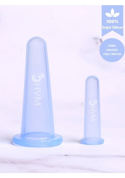 Mavi 2'li Silikon Yüz Masaj Kupası, Vakumlu, Cupping Uygulaması