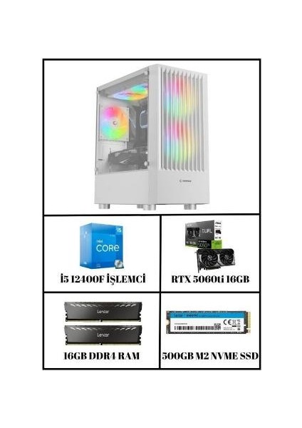 Glacıer Rtx 5060 Tı | I5 12400F | 16 GB Ram | 500 GB M2 Nvme SSD Masaüstü Gaming Bilgisayar
