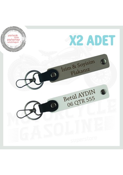 Kül Gri- Beyaz, Biker Özgürlüğü Kişisel Plaka Yazılı Motosiklet 2'li Anahtarlık, Hatıralık