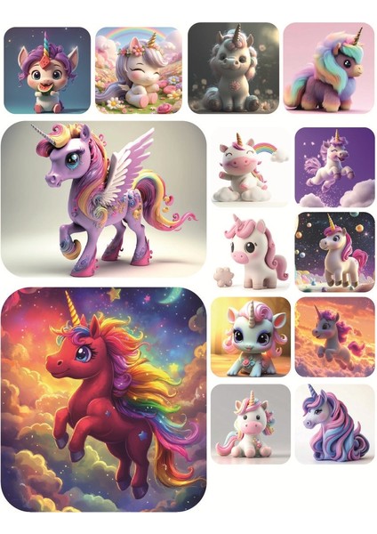 Sevimli Unicorn Sticker 14 Adet
