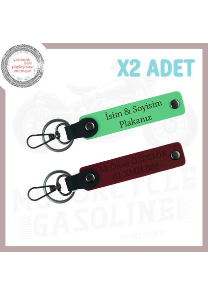 Fıstık Yeşili - Bordo, Kişiye Özel Isim ve Plaka Yazılı Motorcu Anahtarlığı, Hediyelik