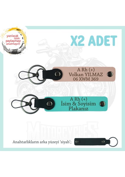 Driftçiye, Isim Plaka ve A Rh (+) Kan Grubu Yazılı Kişiye Özel X2 Anahtarlık, Yavruağzı-Turkuaz-Syh