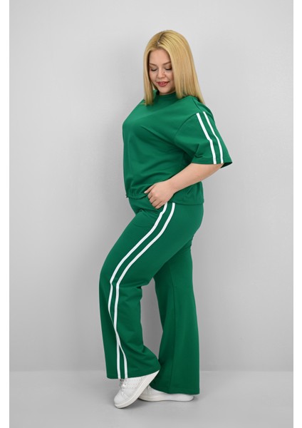 Kadın Büyük Beden Şerit ve Bel Büzgü Detaylı Kısa Kollu Eşofman Takımı 8197-25 modelleri