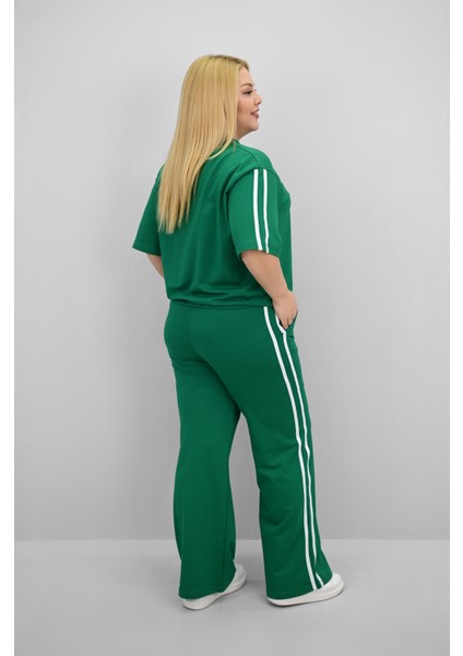 Kadın Büyük Beden Şerit ve Bel Büzgü Detaylı Kısa Kollu Eşofman Takımı 8197-25 indirimleri