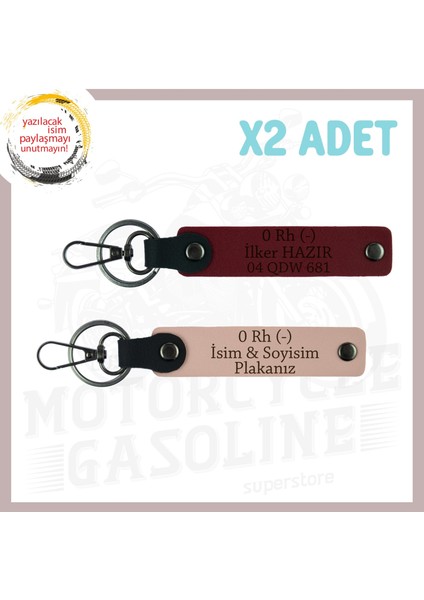 Yavruağzı-Bordo, Yol Arkadaşına, Isim Plaka ve 0 Rh (-) Kan Grubu Yazılı Kişiye Özel 2'li Anahtarlık