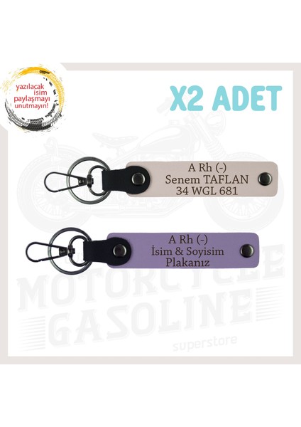 Mor Menekşe-Pudra, Isim Plaka ve A Rh (-) Kan Grubu Yazılı Anlamlı Hediye 2'li Anahtarlık Takım