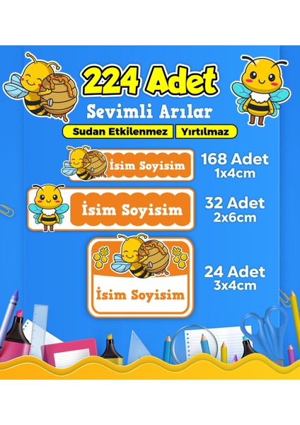 Sevimli Arı Temalı Okul Kreş Kişiye Özel Isim Etiket Seti - Model 441
