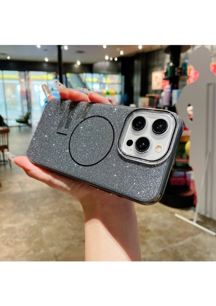 Iphone 15 Pro Telefon Kılıfı Simli Parlak Işıltılı Magsafe Destekli Kılıf