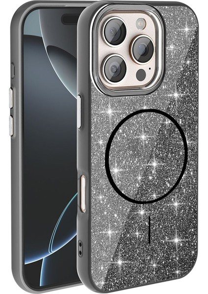 Iphone 15 Pro Telefon Kılıfı Simli Parlak Işıltılı Magsafe Destekli Kılıf